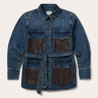 Denim Fringe Belted Jacket