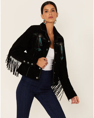 Suede Jacket With Fringe And Beads
