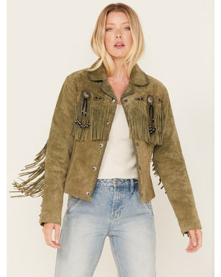 Suede Jacket With Fringe And Beads