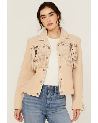 Suede Jacket With Fringe And Beads