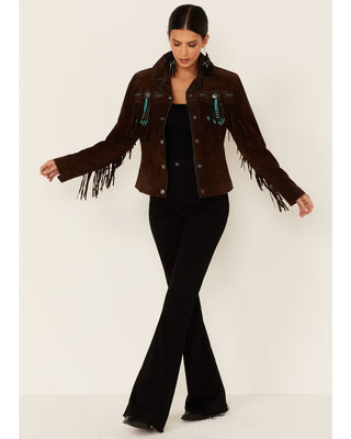 Suede Jacket With Fringe And Beads