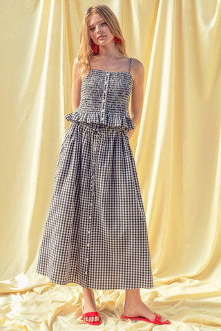 Gingham Button Front Skirt