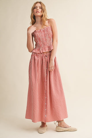 Gingham Button Front Skirt