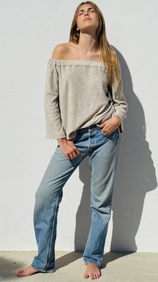 Simone Fan Beige Off Shoulder To