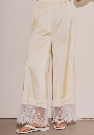 Lace Trim Satin Pants