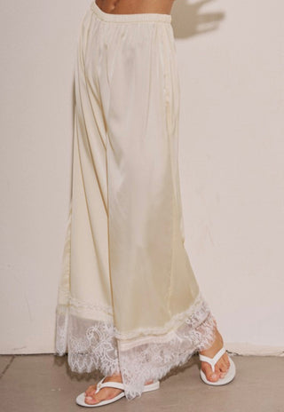 Lace Trim Satin Pants