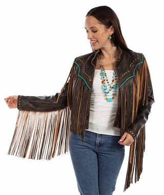 Brown And Turquoise Fringe Jacket