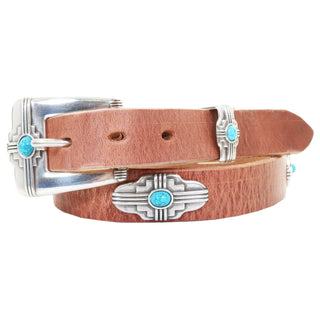 Tan Belt With Silver And Turquoise Studs